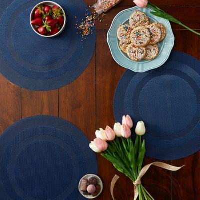 Image showing 9 th DII Round PVC Double Frame Place Mats, 14 in. x 14 in., Blue, 6-Pack