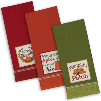 Zingz & Thingz Assorted Country Pumpkin Embroidered Dish Towel Set, 18 in. x 28 in., 3 pc.
