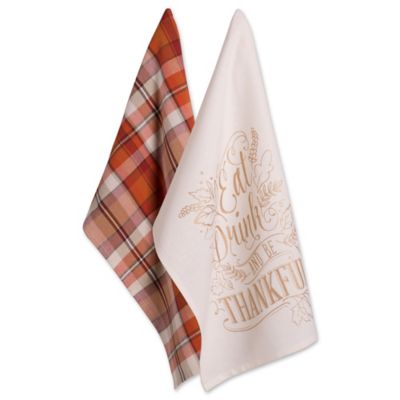 Zingz & Thingz Assorted Checkered Fall Be Thankful Printed Dish Towel Set, 2 pc.