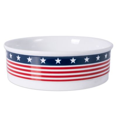 Zingz & Thingz Dishwasher Safe Porcelain Pet Bowl with Flag Design, 7.5 in. x 2.4 in., 1-Pack