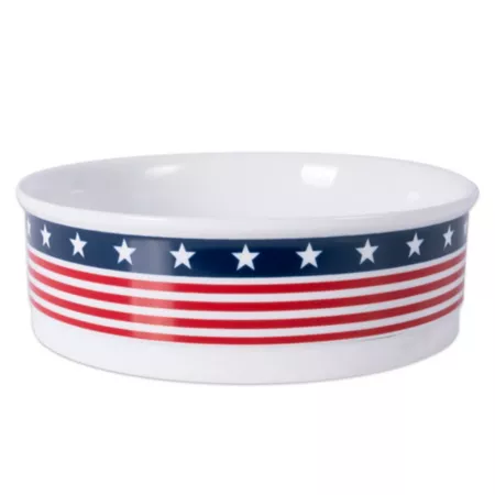 Zingz & Thingz Porcelain Pet Bowl with Flag Design Dishwasher Safe 7.5" x 2.4" 1 Pack Single Dog Bowls