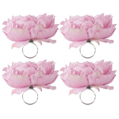 Zingz & Thingz Peony Flower Napkin Rings, Pink, 5 in. Diameter, 4 pc.