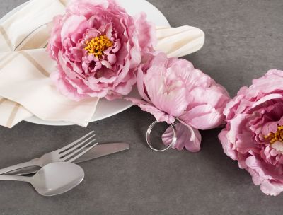 Image showing  Peony Flower Napkin Rings, Pink, 5 in. Diameter, 4 pc.