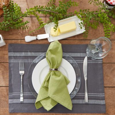 Image showing  Chambray French Striped Cotton Table Place Mats, 13 in. x 19 in., 6-Pack