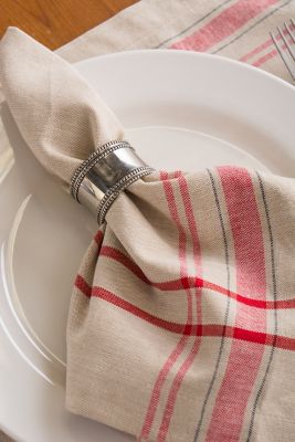 Image showing  Red French Striped Tablecloth