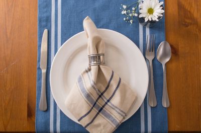 Image showing 7 th DII Chambray French Striped Table Runner, 1 in. W Hem, Compatible with Tables that Seat 4-8 People