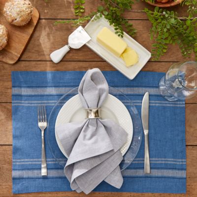 Image showing  Chambray French Striped Cotton Table Place Mats, 13 in. x 19 in., 6-Pack