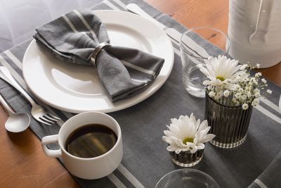 Image showing  Chambray French Striped Table Runner, 1 in. W Hem, Compatible with Tables that Seat 4-8 People