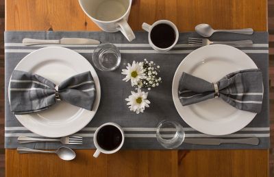 Image showing  Chambray French Striped Table Runner, 1 in. W Hem, Compatible with Tables that Seat 4-8 People