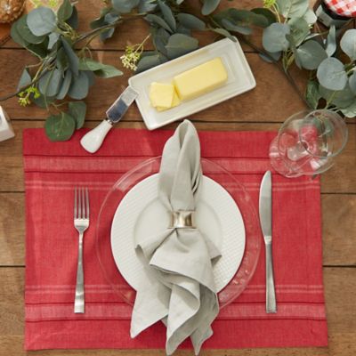 Image showing  Chambray French Striped Cotton Table Place Mats, 13 in. x 19 in., 6-Pack