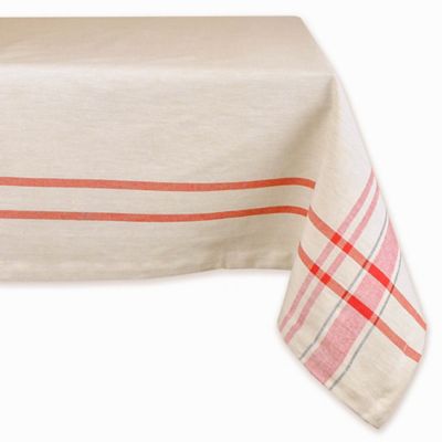 Design Imports Red French Striped Tablecloth