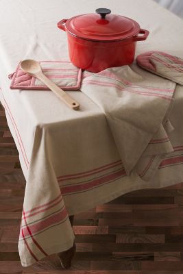 Image showing  Red French Striped Tablecloth