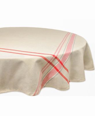 Design Imports Red French Striped Round Tablecloth