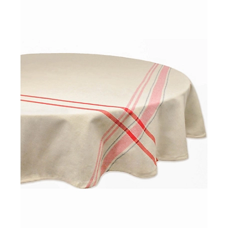 Design Imports Red French Striped Round Tablecloth