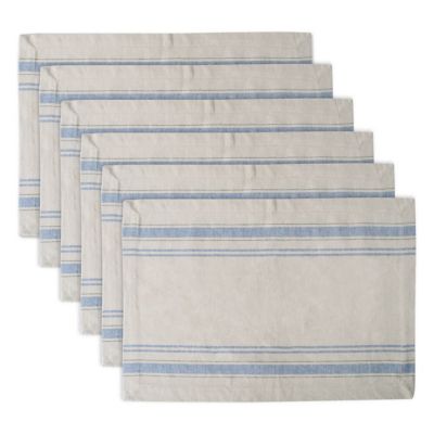 DII French Striped Cotton Table Place Mats, 13 in. x 19 in., Nautical Blue, 6-Pack