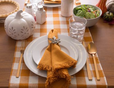 Image showing 6 th DII Heavyweight Checkered Fringed Table Runner