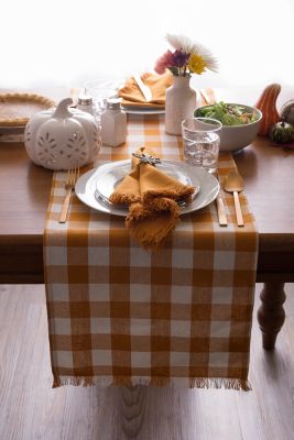 Image showing 8 th DII Heavyweight Checkered Fringed Table Runner