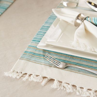 Image showing  Fringed Striped Table Place Mat Tabletoppers, 6 pc.