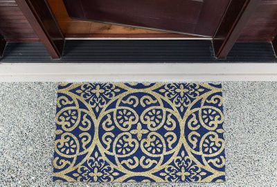 Image showing  Blue Tunisia Scroll Natural Fiber Door Mat, 18 in. x 30 in.