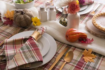 Image showing  Give Thanks Plaid Round Tablecloth
