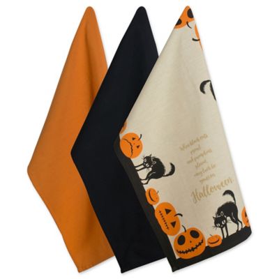 Zingz & Thingz Assorted Jack-O-Lantern Halloween Printed Dish Towel Set, 18 in. x 28 in., 3 pc.