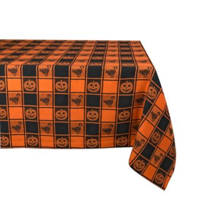 Zingz & Thingz Halloween Woven Checkered Tablecloth, 60 in. x 84 in., Compatible with Tables that Seat 6-8 People