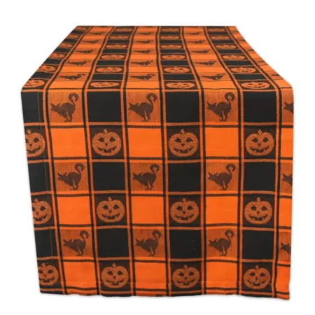 Zingz & Thingz Halloween Plaid Woven Table Runner 14" x 72" Fits Tables Seating 4-6 People Table Runners