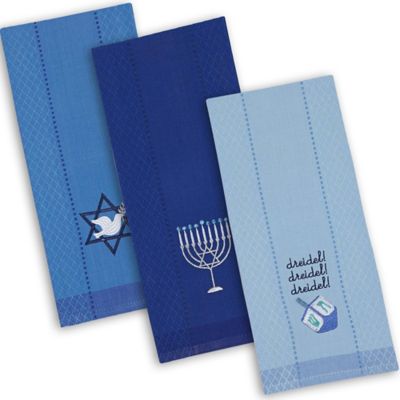 Zingz & Thingz Assorted Blue Hanukkah Embroidered Dish Towel Set, 18 in. x 28 in., 3 pc.