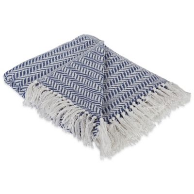 Zingz & Thingz Cotton French Blue Herringbone Chevron Throw Blanket