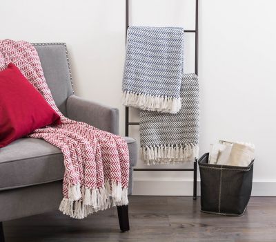 Image showing  Cotton Herringbone Chevron Throw Blanket, 50 in. x 60 in., French Blue