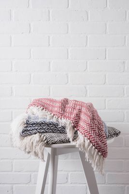 Image showing  Cotton Herringbone Chevron Throw Blanket, 50 in. x 60 in., French Blue