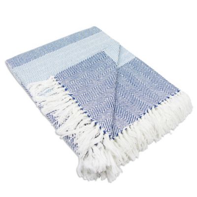 Zingz & Thingz Cotton Blue Striped Herringbone Throw Blanket