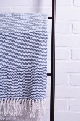Image showing  Cotton Striped Herringbone Throw Blanket, 50 in. x 60 in., Blue