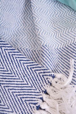 Image showing  Cotton Striped Herringbone Throw Blanket, 50 in. x 60 in., Blue