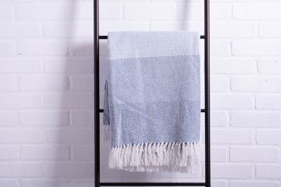 Image showing  Cotton Striped Herringbone Throw Blanket, 50 in. x 60 in., Blue
