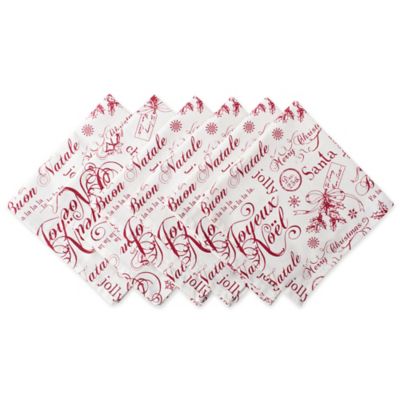 DII Vintage Christmas Print Napkins, White/Red, 20 in. x 20 in., 6 pc.