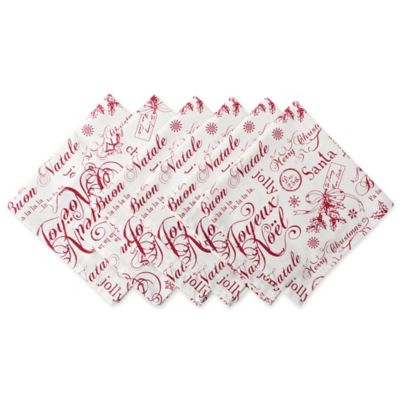 Zingz & Thingz Vintage Christmas Print Napkins, White/Red, 20 in. x 20 in., 6 pc.