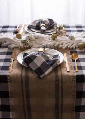 Image showing  Double Border Burlap Table Runner, 14 in. x 108 in., Compatible with Tables that Seat 8-10 People