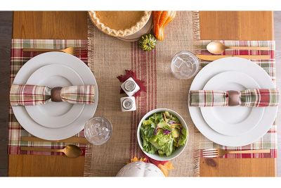 Image showing  Middle Striped Burlap Table Runner, 14 in. x 72 in., Compatible with Tables that Seat 4-6 People