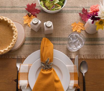Image showing  Artichoke Double Border Burlap Table Runner, 14 in. x 108 in., For Tables that Seat 8-10 People