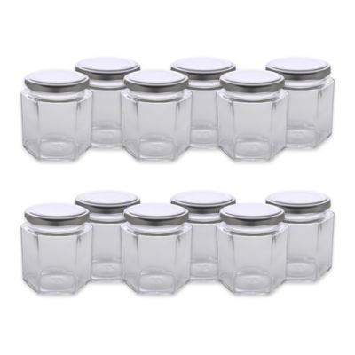 Zingz & Thingz Hexagon Jars with Silver Lids, 2.7 in. D x 3.4 in. H, 1.75 in. Opening, 6 oz. Volume, 12 pc.