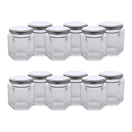 Zingz & Thingz Hexagon Jars with Silver Lids, 2.7 in. D x 3.4 in. H, 1.75 in. Opening, 6 oz. Volume, 12 pc.