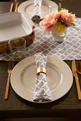Image showing  Gray Lattice Round Tablecloth, 14 in. x 72 in., Compatible with Tables that Seat 4-6 People