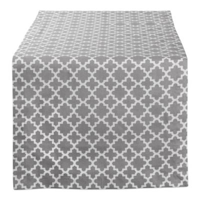 Image showing  Gray Lattice Round Tablecloth, 14 in. x 72 in., Compatible with Tables that Seat 4-6 People
