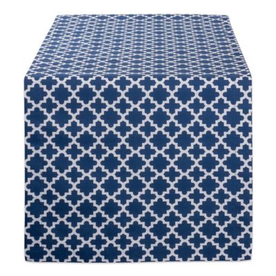 Zingz & Thingz Nautical Blue Lattice Tablecloth, 14 in. x 72 in., Compatible with Tables that Seat 4-6 People