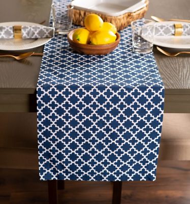 Image showing  Nautical Blue Lattice Tablecloth, 14 in. x 72 in., Compatible with Tables that Seat 4-6 People