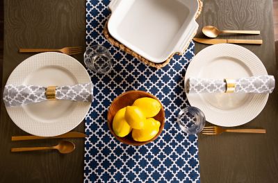 Image showing  Nautical Blue Lattice Tablecloth, 14 in. x 72 in., Compatible with Tables that Seat 4-6 People