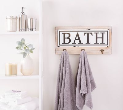 Image showing  Vintage Enamelware Tile Bath Hook Sign, 18 in. x 9 in.