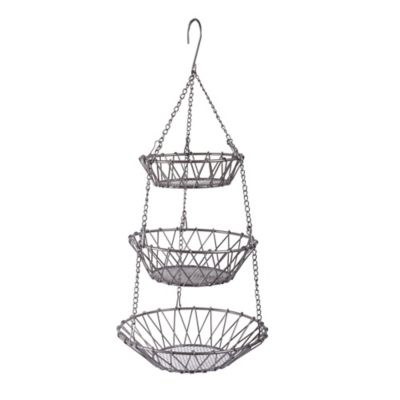 Zingz & Thingz 3-Tier Hanging Fruit Basket, Satin Nickel
