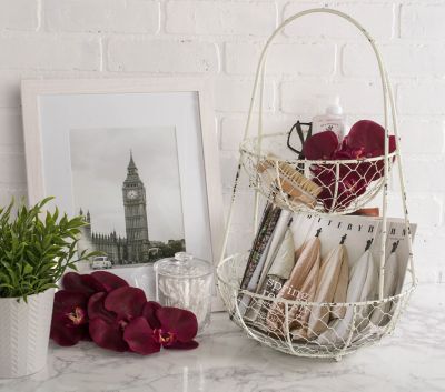 Image showing  Antique Chicken Wire Tiered Fruit Stand, 11.8 in. W x 19.7 in. H